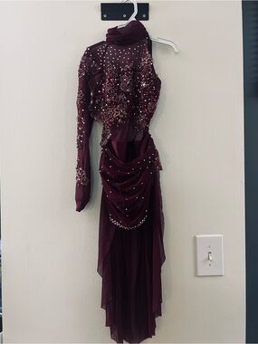 Elegant Burgundy Beaded dance leotard